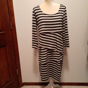 Attention T Shirt Layered Horizontal Striped Dress - Figure flattering SZ Large
